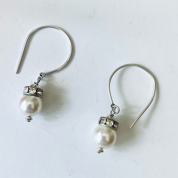 White Pearls by Swarovski & Sterling Silver Earrings - 1 3/4 Inch Drop - Picture 10 of 16